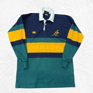 Vintage Australia Wallabies Rugby Shirt Men's Medium Blue Embroidered Canterbury